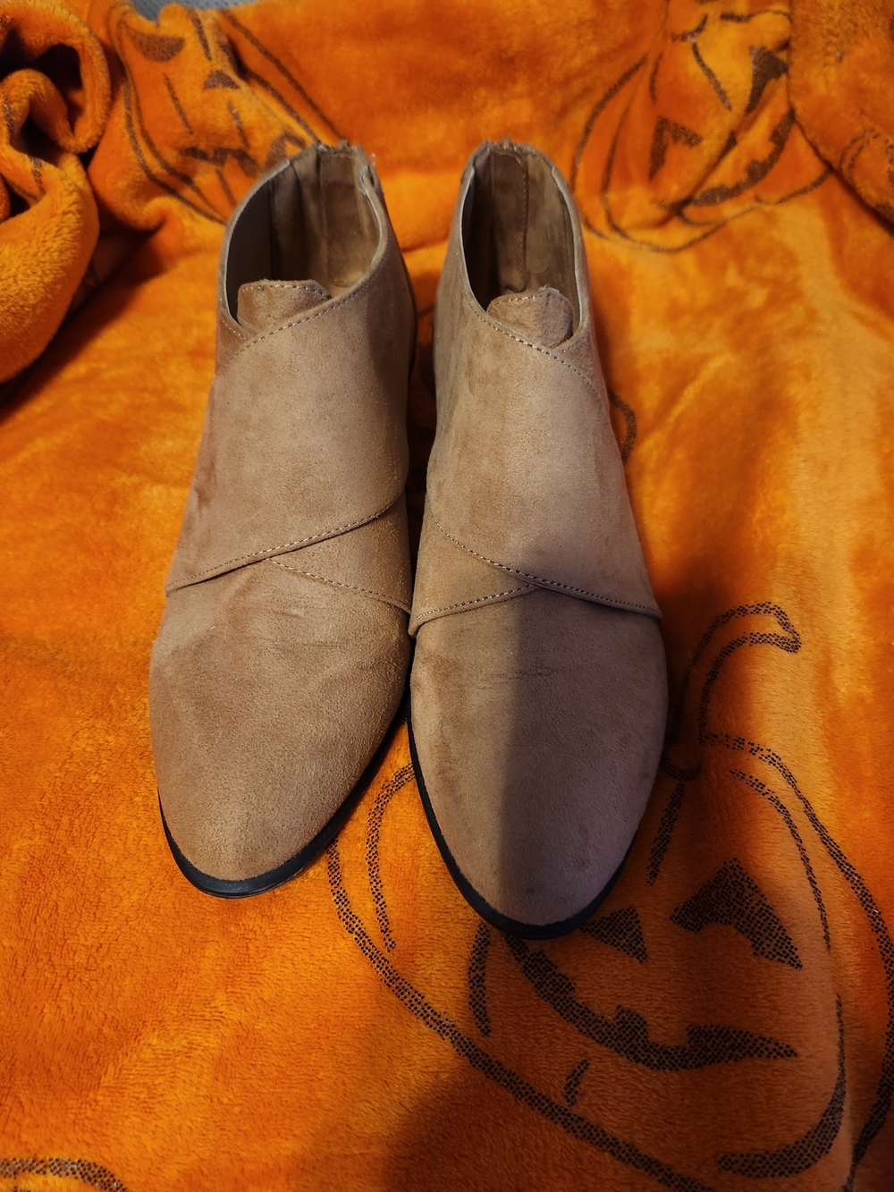 Women's Tan Suede Slip-On Ankle Shoes